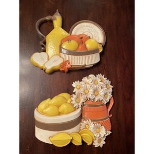 Vtg Midcentury Syroco‎ Plastic Wall Hangings Art Decor 2 Plaques Kitchen Homco